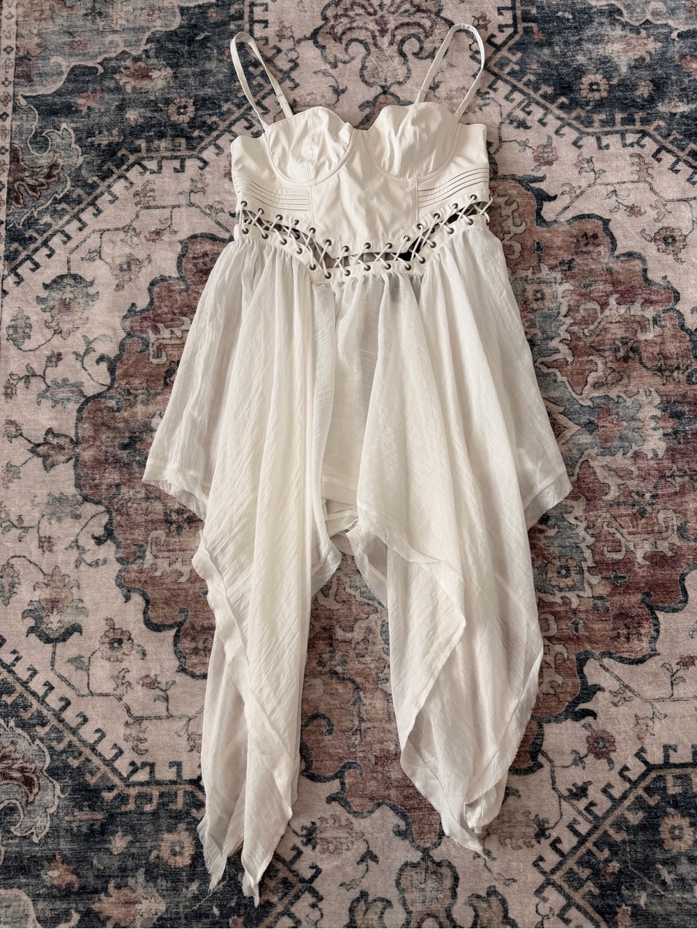 Darker Wavs White Handkerchief Dress with Lace-Up Waist
